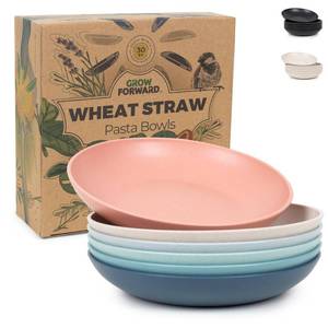lot 6184 image: Grow Forward Premium Wheat Straw Pasta Bowls - 30oz Unbreakable Wide & Shallow Dinner Plate Bowls Set of 6 - Microwave Safe Reusable Plastic Pasta Bowls for Kids, Adults, Salad, Camping, RV - Tropical