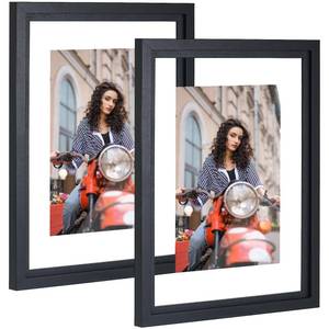 lot 6192 image: 11x14 Floating Picture Frames Set of 2, Double HD Plexiglass Floating Frame for 8x10, 8.5x11 Pictures or Full Display 11x14 Photos Tabletop or Wall Hanging, Black