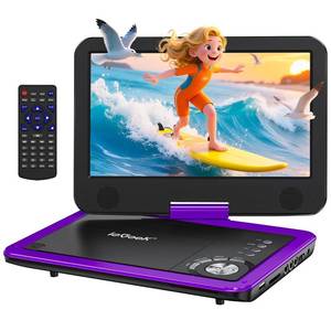 lot 6194 image: ieGeek Portable DVD Player 12.5, with 10.5 HD Swivel Screen, Car Travel DVD Players 5 Hrs Rechargeable Battery, Region-Free Video Player for Kids Elderly, Remote Control, Sync TV, USB&SD, Purple