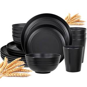 lot 6203 image: LIYH Black Plastic Wheat Straw Dinnerware Sets Unbreakable Dinner Plates for 4 Black Plates and Bowls Set Include Wheat Straw Plate Bowls Cups Dish Set for Kitchen&Camping