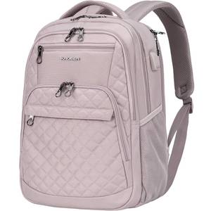 lot 6218 image: KROSER Travel Laptop Backpack 17 Inch Large Computer Backpack Water-Repellent Daypack with USB Charging Port & Headphone Interface RFID Pockets for WorkBusinessCollegeMenWomen Dusty Pink(Quilted)