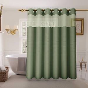 lot 6219 image: Inhousolu Long No Hook Shower Curtain with Snap in Fabric Liner Set Waffle Weave 230GSM Weighted Hem, Waterproof & Washable Bathroom Curtain Spa Luxury with Mesh Top Window 72 W x 78 L Sage Green
