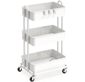 lot 6220 image: Simple Houseware 3-Tier Heavy Duty Metal Utility Rolling Cart, White