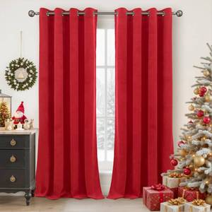 lot 6228 image: YoungsTex Red Velvet Curtains 84 Inch Length 2 Panels for Living Room, Thermal Insulated Drapes with Gommet Blackout Window Treatments for Bedroom, 52 X 84 Inch