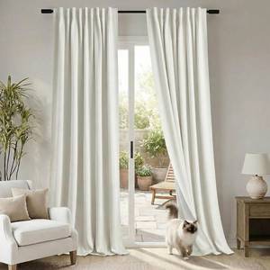 lot 6230 image: Cat Proof Sliding Glass Door Curtains, Thermal Insulated for Winter Draft Blocking Patio Door Panel, Polished Linen 90 Floor Length Pleated Drapes with Hooks Easy Slide for Living Room, 2 Panels Set
