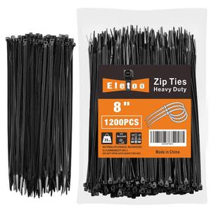 lot 6249 image: Eletoo 8 Inch Black Zip Ties (1200 Pack), 35 LBS Tensile Strength, Self-Locking Nylon PA66 UV Resistant Cable Ties for Indoor and Outdoor Use