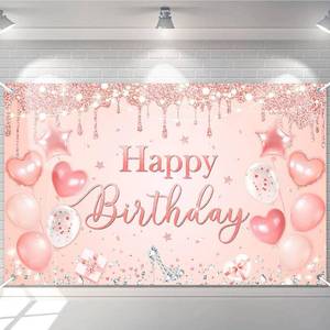 lot 6252 image: Avezano Happy Birthday Banner for Women and Girls Pink and Rose Gold Birthday Party Decorations Glitter Happy Birthday Backdrop Pink Birthday Party Supplies 70.8 x 43.3 Inch