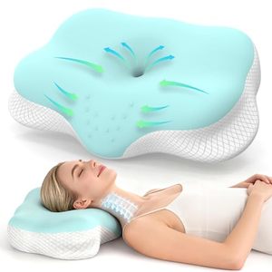lot 6254 image: Cervical Neck Pillow for Sleeping Pillow - Mellow Cloud Pillow for Sleeping Side Sleeper Pillow for Adults, Contour Neck Pillow Cooling Memory Foam Pillows