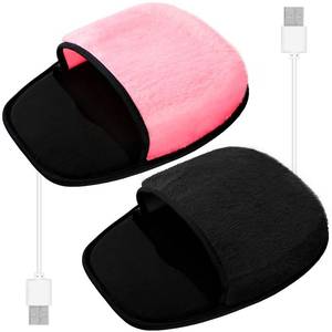 lot 6259 image: Flutesan 2 Pcs Winter Heated Mouse Pad Hand Warmer USB Heated Plush Mousepad Removable Desktop Hand Warming Mouse Pad for Women Men Office Home Computer Laptop Accessories, Black and Pink