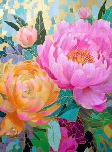 lot 6265 image: Cross & Glory - Golden Peony Dreams - 1000 Piece Jigsaw Puzzle for Adults  Vibrant Mosaic-Inspired Artwork with Gold Leaf Details  Premium Quality