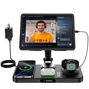 lot 6266 image: 6 in 1 Wireless Charger for Apple Multiple Devices, Charging Station with Clock &7 Color Ambient Light, Foldable Rotate Stand for iPad, for iPhone171615, Support for Apple Watch1110 For AirPods4