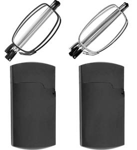 lot 6282 image: Success Eyewear Reading Glasses 2 Pair Black and Gunmetal Readers Compact Folding Glasses for Reading for Men and Women Case Included Bundle Set of Black and Gunmetal With 2 Cases 1.5