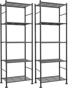 Storage Shelves - Set of 2, 5-Tier Metal Shelf Organizer, Space-Saving Garage Shelving with Leveling Feet,