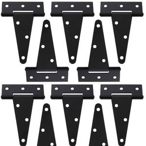 lot 6290 image: FengWu 10 Pack T-Strap 4 Inch Heavy Duty Tee Hinge Black Barn Door Gate Hinges for Wooden Fences Strap Garden Door Wrought Iron Hardware