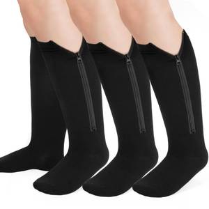lot 6321 image: 3 Pairs Zipper Compression Socks for Women Wide Calf LXL-4XL (15-20mmhg) Compression Socks Men Extra Large Knee High Compression Sock for Nurses Travel Running