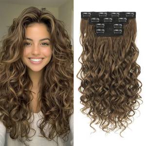 lot 6322 image: Flvaco Curly Clip In Hair Extensions, 4PCS 20 Inch Light Brown Extensions Clip Ins Lace Weft Curly Invisible Natural Hairpieces for Women