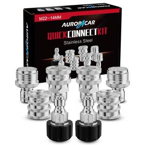 lot 6331 image: AURORA CAR Pressure Washer Quick Connect Kit, Stainless Steel Pressure Washer Adapter Set, M22-14mm Swivel to 38 Quick Connect Fittings, 34 Inch Hose Fittings, 8 Pack