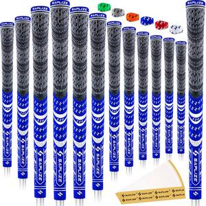 lot 6334 image: SAPLIZE Cross Cord Golf Grips Set of 13 Grips with Tape or Full Regripping Kit, StdMidJumbo, Low Taper Design, Multi-compound Hybrid, Anti-Slip Golf Club Grips, CL03 Series, Mid-Size, Blue