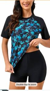 lot 6342 image: Halcurt Womens Built in Bra Rash Guard UPF 50 Two Piece Swimsuit Shirt and Board Shorts