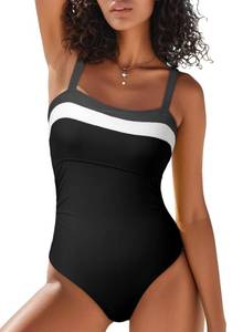 lot 6345 image: Aleumdr One Piece Swimsuit Women Bathing Suits Athletic Color Block Tummy Control Womens Swimsuits 2025 Modest Swimwea Black Medium