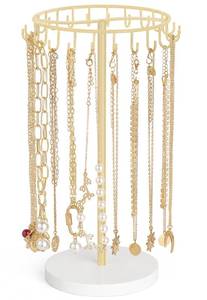 lot 6348 image: Mkono Necklace Holder Metal Jewelry Display Stand Necklace Organizer with 22 Hooks for Storage and Hanging Bracelet Keychain Home Room Decor for Women,Gold