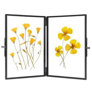 lot 6354 image: REDHUGO Glass Pressed Flower Frame Handmade, Hinged Double Press Flower Frame, Tabletop Brass Photo Frames, Rectangle Dried Flowers Display Folding Frames for Home, Black, 4x6 Inches
