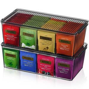 lot 6361 image: Lifewit Tea Bag Organizer with lids, Plastic Teabag Box with 16 Compartments, Stackable Divided Storage Containers for Cabinet, Pantry, Countertop, Sugar Packets, Black, 29 cm11.5 inch L, 2 Pack