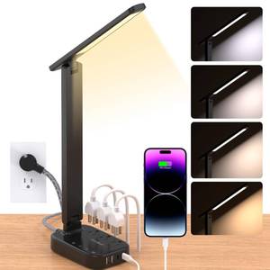 lot 6365 image: Power Strip with LED Desk Lamp, 3 Outlets 4 USB Ports(2 USBC) 4 Modes 5 Level Touch Lamp Small Desk Lamp for Home Office Bedroom Bedside, Study Reading Light, 5ft Extension Cord, Dorm Room Essentials