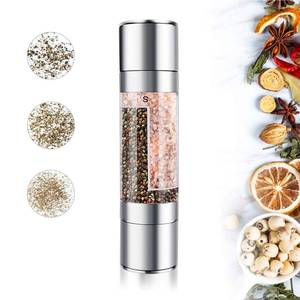 lot 6367 image: Mixoo Salt and Pepper Grinder - 2 in 1 Manual Stainless Steel Salt Pepper Mill Herb Spice Grinder Shakers Refillable with Adjustable Coarseness Ceramic Rotor and Dual Clear Acrylic Chamber
