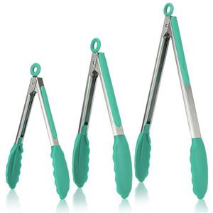 lot 6389 image: Kitchen Tongs, U-Taste 7912 inches Cooking Tongs, with 600�F High Heat-Resistant Non-Stick Silicone Tips, 188 Stainless Steel Handle, for Food Grill, Salad, BBQ, Frying, Serving, Pack of 3(Teal)