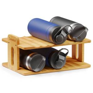 lot 6394 image: SpaceAid Bamboo Water Bottle Organizer with Labels, Kitchen Pantry Water Bottle Storage Rack for Cabinets, Home Cup and Wine Bottle Holder Shelf Organizers, (2-Tier, Hold 6 Bottles)