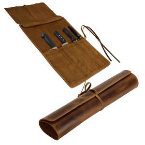 lot 6395 image: ELIZO Leather Knife Roll Bag Professional Chef Knife Case, Durable Knife Sheath Holder, Cooks & Culinary Tools Carrying Storage, Portable Knife Wrap - 4 Slots