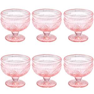 lot 6403 image: Vintage Glass Dessert Bowls Set of 6-11.5 oz Pink Embossed Glass Ice Cream Bowls for Salad, Candy Cake, Fruit,Trifle,Cocktail