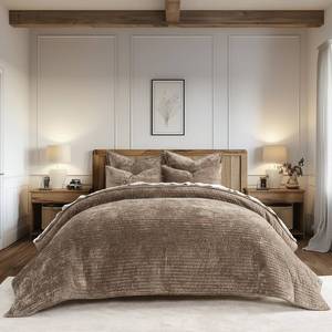 lot 6407 image: EVERGRACE Velvet Quilt Set King Size, Luxurious Soft Striped Channel Bedding Set, Lightweight Velvet Comforter for All Season, Oversized Bedspread Coverlet with 2 Matching Shams, Mocha Brown