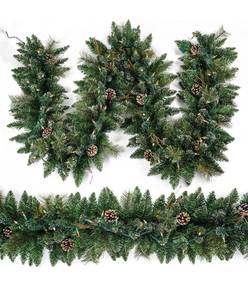 lot 6422 image: Christmas Garland Prelit 9 Ft Battery Operated with 50 Lights, Pine Cone and Snow Style Xmas Garland, Christmas Decor Indoor Outdoor