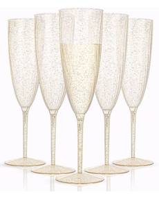 lot 6425 image: Plastic Champagne Flutes - Gold Glitter Champagne Glasses Disposable - Perfect for Wedding