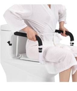 lot 6429 image: Toilet Safety Rail, Safety Frame for Toilet Seat, Toilet Grab Bar with Adjustable Width for Seniors Supports 350lbs (Black and White)