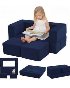 lot 6434 image: MeMoreCool Convertible Modular Kids Couch Foam Toddler Sofa with Washable Removable Cover, Soft Plush Fold-Out Floor Couch for Bedroom (Navy)