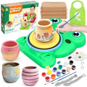 lot 6437 image: Aujazyble Pottery Wheel for Kids - Complete Pottery Painting Kit Arts and Crafts for Kids Ages 8-12 with 3 Pack Air Dry Clay Art Supplies Toys for Girls Boy Birthday Gift for 6 7 8 9 10 11 12