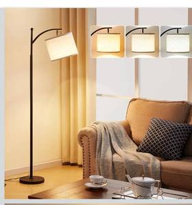 lot 6439 image: Ambimall Tall Floor Lamps with 3 Color Temperatures Bulb & Adjustable Linen Shade, for Living Room,