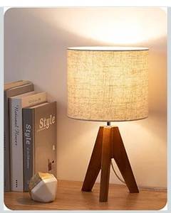 lot 6440 image: EDISHINE Tripod Table Lamp, Small Cute Bedside Lamp with Linen Beige Lampshade,