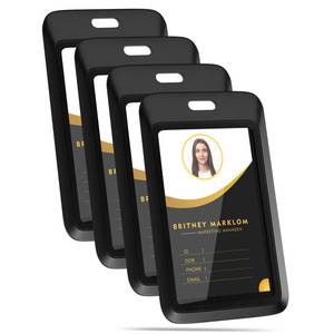 lot 6476 image: 4 Pack Sliding Black ID Badge Holder, Heavy Duty Plastic ID Badge with Clear Window, Vertical Key Card Holder Protector Pouch for Office School ID Cards Proximity Key Cards Drivers Licenses & Passes