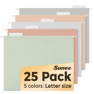 lot 6480 image: SUNEE 25 Count Hanging File Folders, Pastel Colors, Hanging File Folders Letter Size, Hanging Folders with 15-cut Tabs, Designed for Bulky Files, Filing Cabinets, Medical Charts