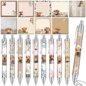 lot 6481 image: Saypacck 18 Pcs Highland Cow Desk Accessories, 9 Pads Cute Sticky Notes, 9 Kawaii Pens, 3 x 3 Inches Notepads Memo Pad for Office Supplies Meeting Students School Decor Teacher Gifts