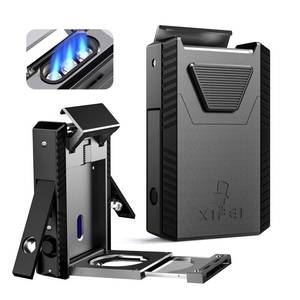 lot 6488 image: XIFEI Cigar Lighter Triple-Jet Flame, with Integrated Cigar Puncher and Double-Blade Cigar Cutter (Black)
