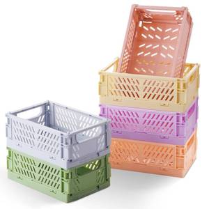 lot 6493 image: HUUSMOT 6-Pack Small Pastel Plastic Storage Baskets, Collapsible Crates for Organizing, Space-Saving Mini Bins for Classroom, Kitchen, Office, Bedroom (5.9 x 3.8 x 2.2)