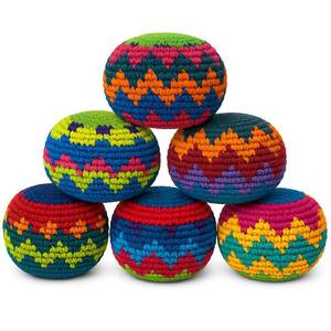 lot 6504 image: Funny Guy Mugs Hacky Kick Ball Sacks, Multicolored Crochet Assorted Geometric Pattern Hacky Ball, Foot Bag Kick Sack, Indoor and Outdoor Toys for Kids and Adults, Set of 6