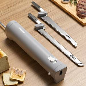 lot 6508 image: ZIMOMOTA Electric Knife, Electric Bread Knife with 4 Stainless Steel Blades, Safety Lock Switch, Electric Cutting Knife for Meats, Poultry, Bread, Cheese & More (Gray)