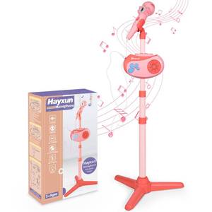 lot 6515 image: Kids Bluetooth Karaoke Machine with Adjustable Stand, 5-in-1 Karaoke Microphone Toy with Voice Changer, Singing Recorder, Speaker &amp Lights Birthday for Girls -Pink