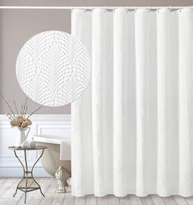 lot 6518 image: Gibelle White Shower Curtain for Bathroom, 3D Embossed Textured Fabric Curtain, Modern Farmhouse Chic Soft Cloth Set with Hooks, 72x72